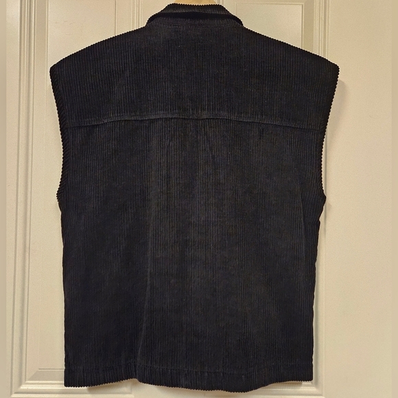 biker boho Retro black corduroy sweater vest jacket size S - Picture 7 of 10